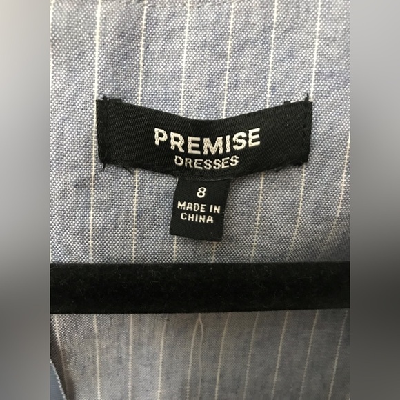NEW Premise Women Linen Blend Blue White Pinstripe Square Neck Sheath Dress SZ 8 - Picture 11 of 12